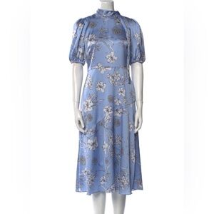 ML Monique Lhuillier Blue Floral Tie-Neck Midi Dress Size 4